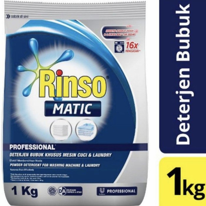 RINSO Bubuk PROFESSIONAL Matic Top Front Load 1 KG Deterjen Mesin Cuci