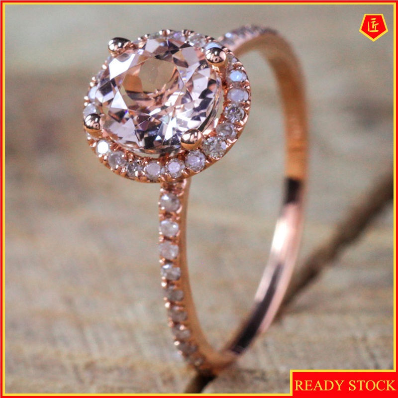 [Ready Stock]18K Rose Gold Micro-Inlaid Moissanite Ring