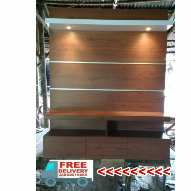 backdrop tv minimalis rak tv gantung ukuran 150x180 mewah