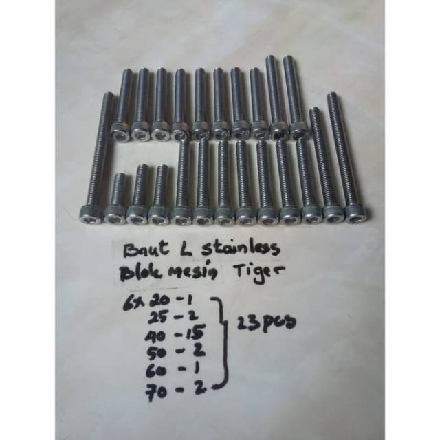 Baut blok mesin L set stainless tiger