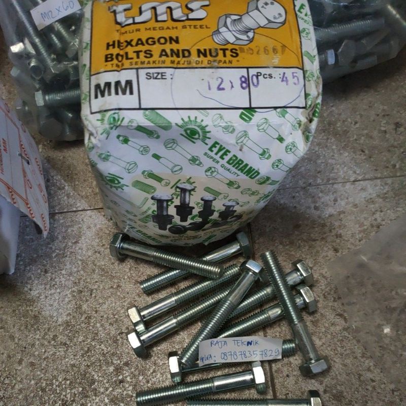 baut m12x80 kunci 19 drat pitch 1.75/ baut bmp m12x8 / baut kepala kunci m12x80 / baut m12 x 80 / ba