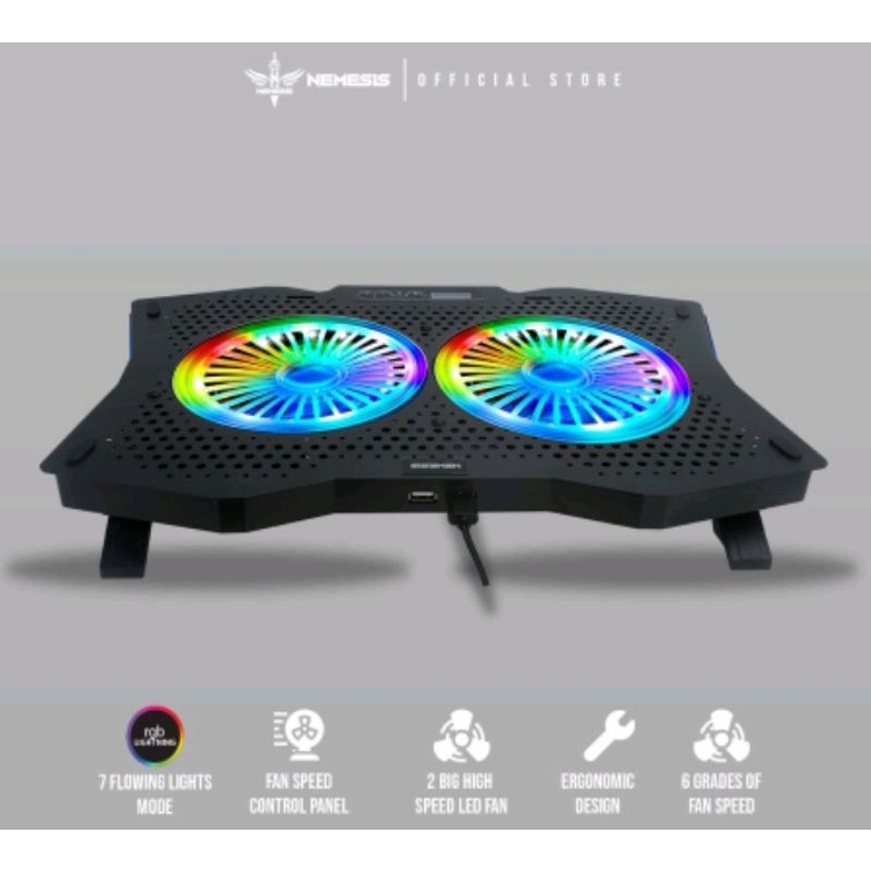 cooling pad Nyk X-6 Thunderstorm rgb 2 fan - Cooling pad nemesis Nyk original