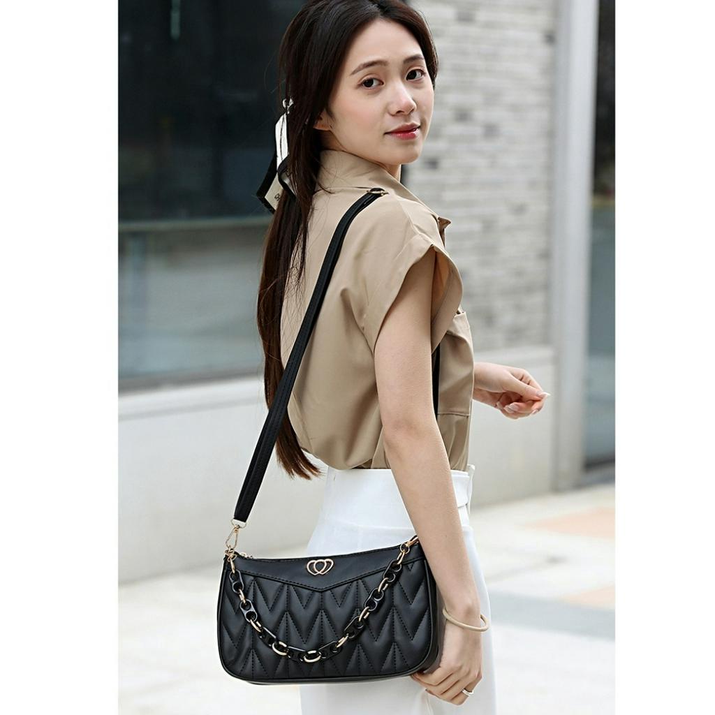 TAS SELEMPANG WANITA SLING BAG IMPORT KULIT HITAM AMALENE TA814B5 REMAJA KOREA KEKINIAN RANTAI LUCU FASHION CEWEK MURAH SHOULDER BAHU PREMIUM BRANDED BATAM SIMPLE CASUAL