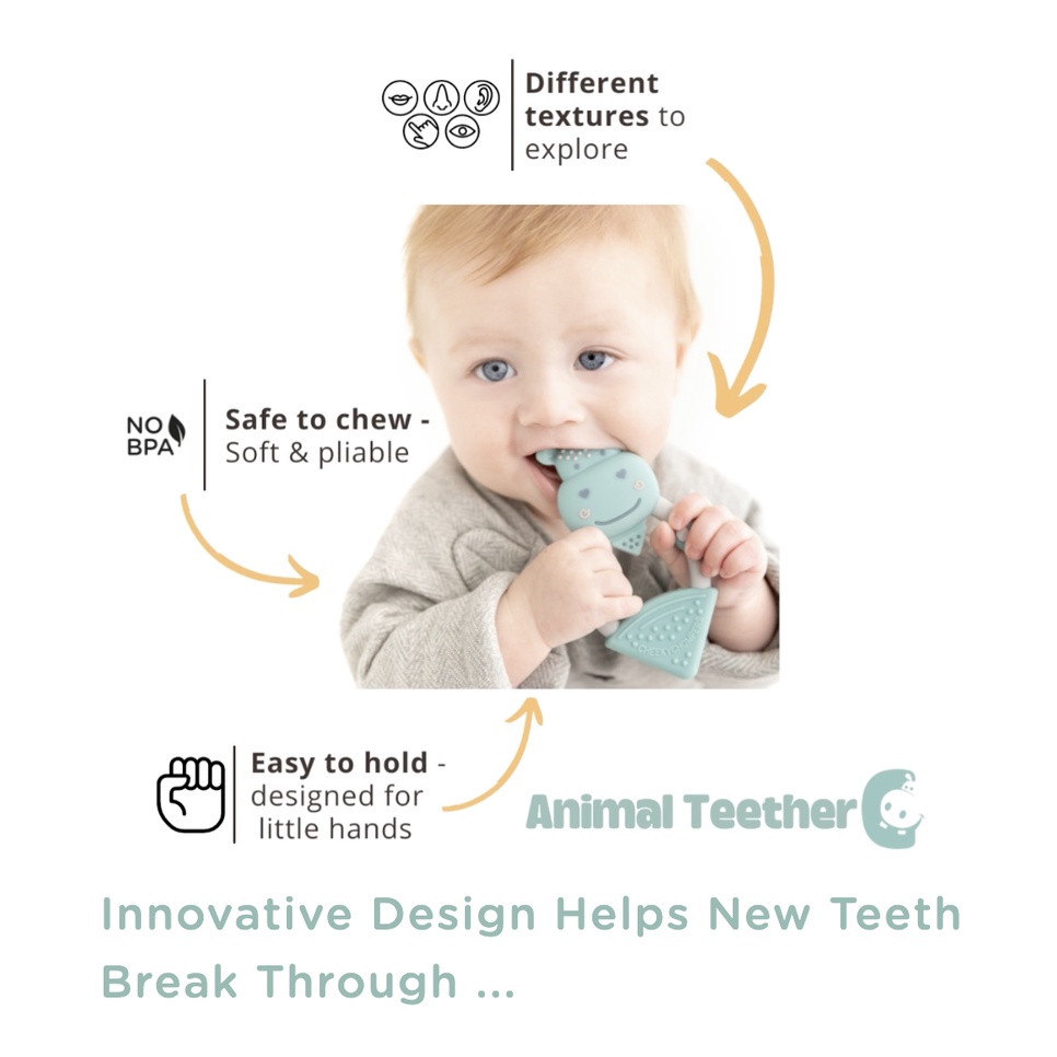 Cheeky Chompers Teether - Elephant / Lion / Hippo - Gigitan Teething Chomper Toy Toys Anak Baby Bayi Mainan Sensory