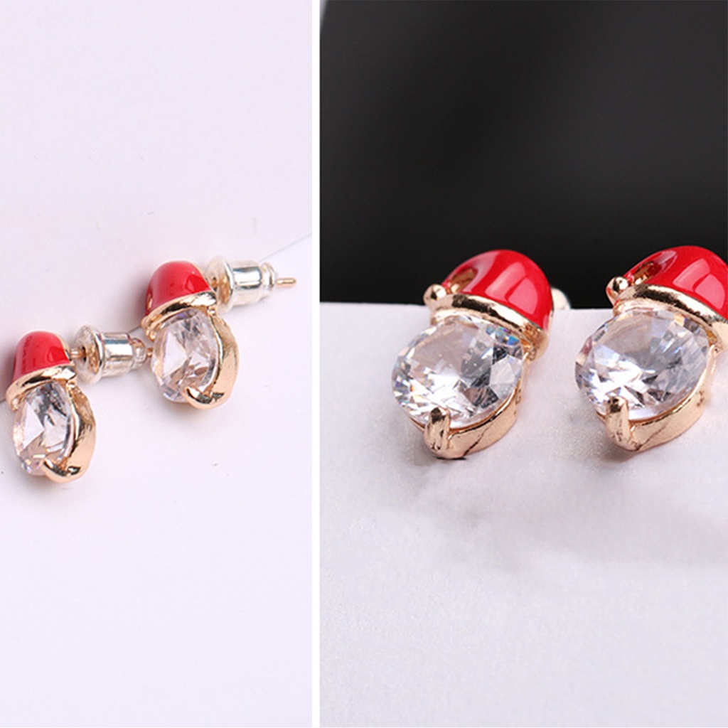 Hu Hu Hu Hu Hu Alat Bantu Pasang Kacamata♡ 1 Pasang Anting Stud Cubic Zirconia Bentuk Topi Natal Warna Merah Untuk Wanita