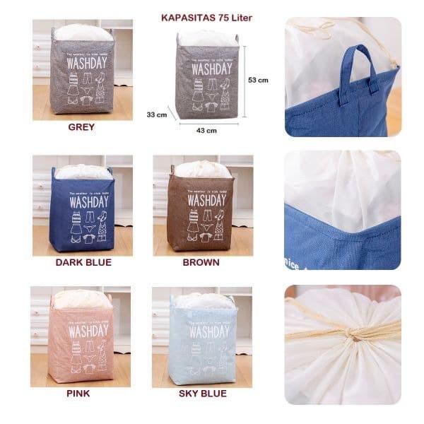 SHENAR LAUNDRY BAG WASHDAY KERANJANG BAJU KOTOR PENUTUP SERUT LAUNDRY GANTUNG TEMPEL