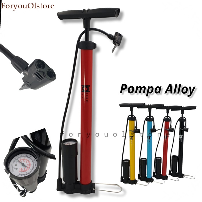 Pompa Alloy WorkMan/ Odessy Alloy Pump Ban Motor Sepeda Bola Lengkap Kompa Angin Tangan/ Pompa bola