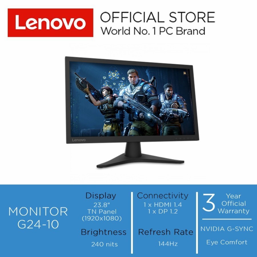 Monitor Gaming Lenovo G24-10 - 23.6" FHD DP HDMI 144Hz