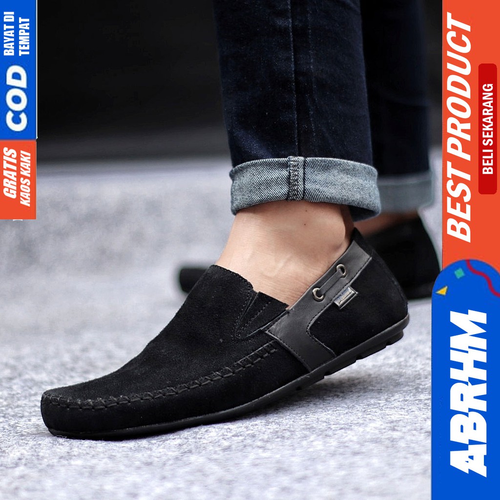 ABRHM X ASTA Sepatu Slip On Pria Sepatu Casual Pria Kulit Suede Asli Anti Slip Cowok/Cowo Original Sepatu Kasual Kerja Gaya Santai Keren Kekinian Ori Murah Terlaris