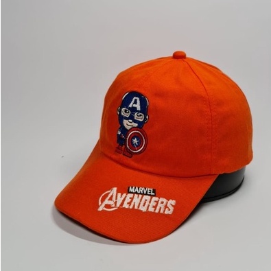 Bobo_store03 Topi Baseball Anak laki laki perempuan Karakter Superhero spiderman Tayo Boboboy hellokitty lol Usia 2 Sampai 8 Tahun Kualitas Terbaik-avengers oren