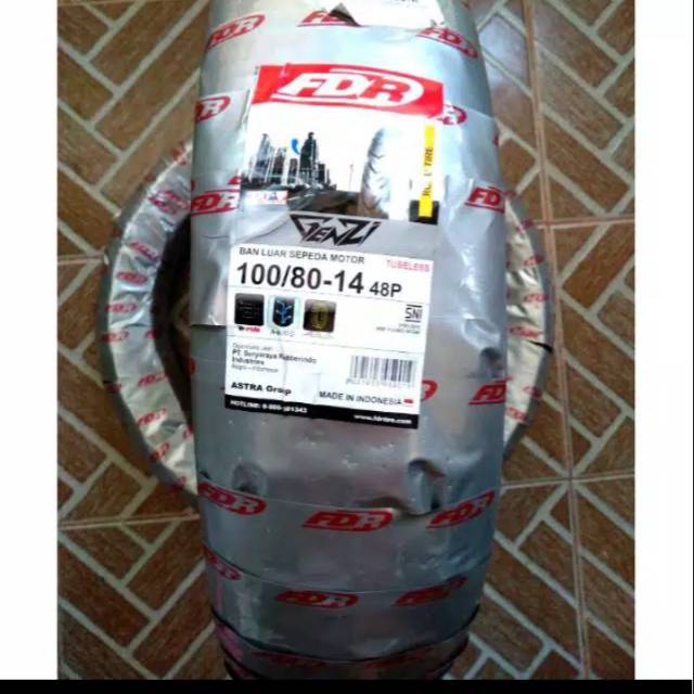 Ban tubeless belakang FDR genzi/pro UK. 100/80-14 untuk beat/Vario/Scoopy series