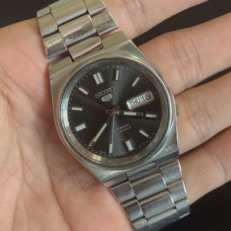 Jam Tangan SEIKO 5 Automatic black Original Backcase Transparan Bekas