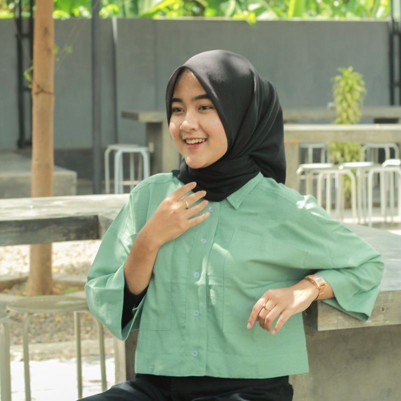 Kemeja Gita Rami Basic Shirt Crop Linen | Kemeja Outer Crop Oversize | Kemeja Crop Linen Oversize