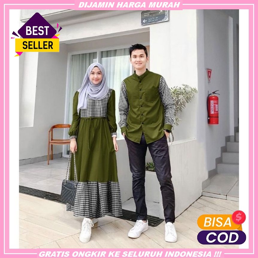 Gucino Baju Couple Pasangan Kekinian Terbaru 2022 Gamis Brukat Syari & Kemeja Polos, Model Baju Cape