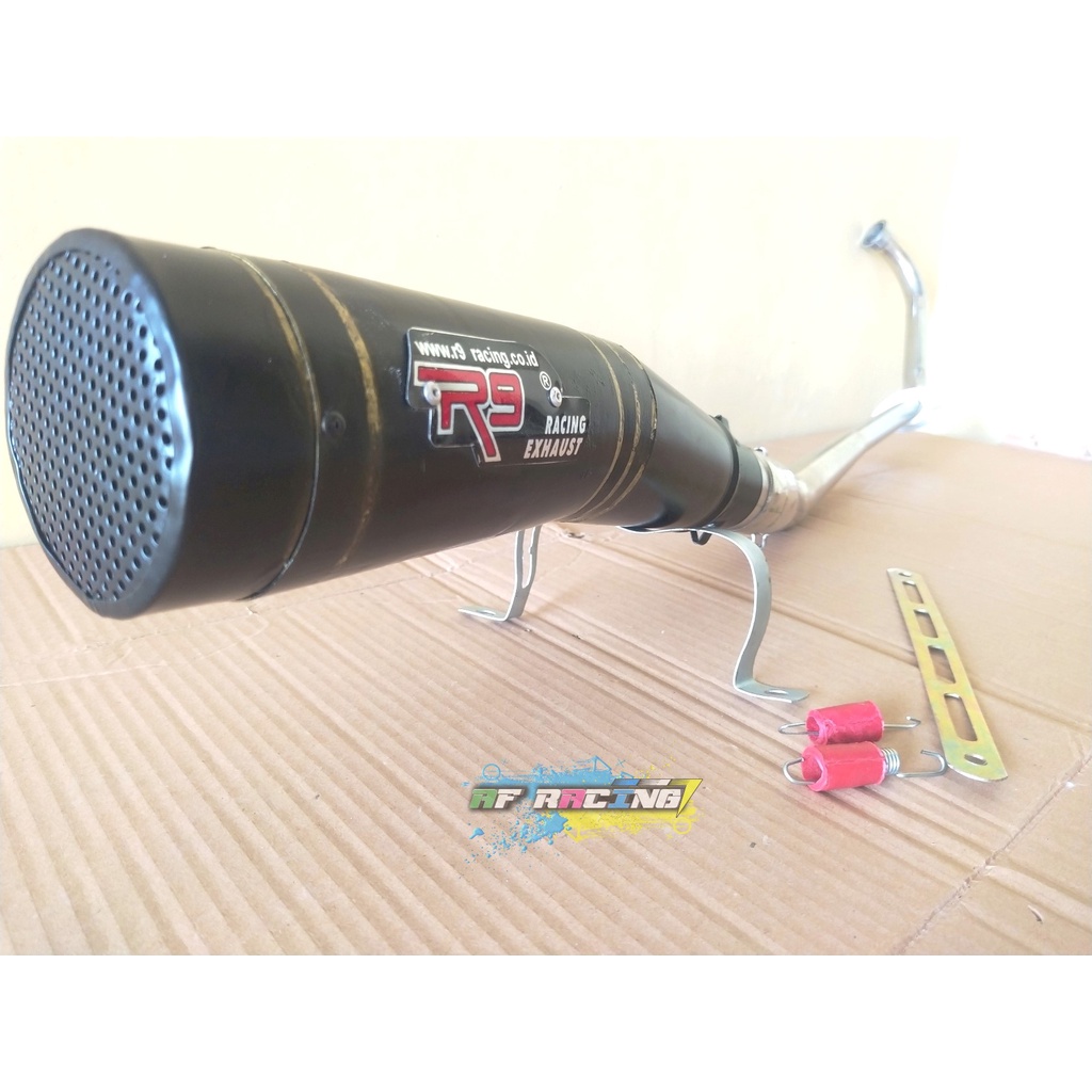 Knalpot Racing R9 black Jupiter MX Old / Jupiter MX New 135 Fullset / fullsystem - knalpot motor