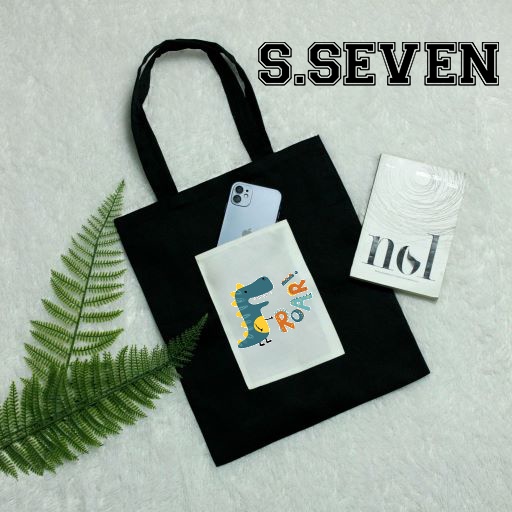 TOTE BAG KANVAS / TOTE BAG HITAM / TOTE BAG ROAR DINO