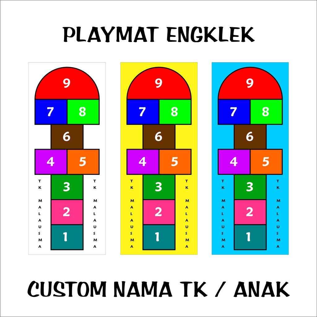 Playmat Engklek / Permainan Tradisional Modern / Permainan Motorik Kasar Engklek - Custom Nama TK / 