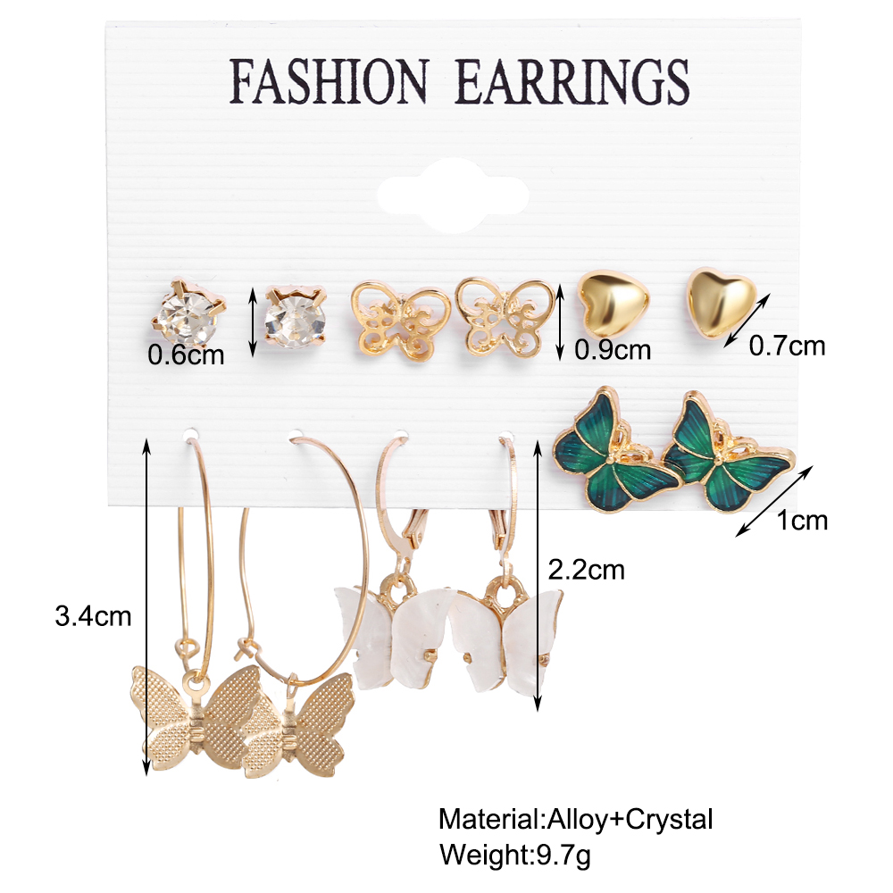 YEEZII 12pcs / Set Anting Bentuk Kupu-Kupu Bahan Akrilik Aksen Kristal Gaya Retro Untuk Wanita