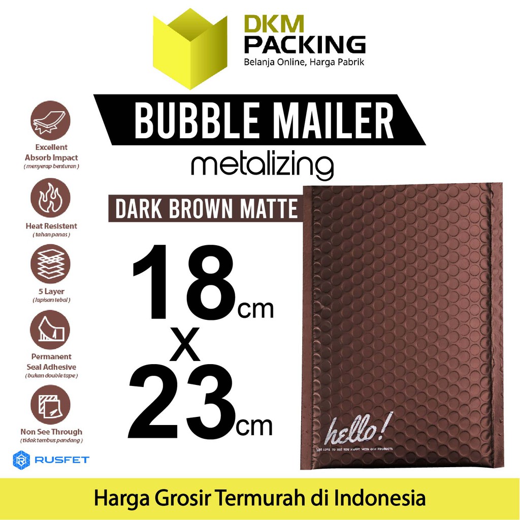 AMPLOP BUBBLE WRAP DARK BROWN 18x23cm RUSFET COKLAT ENVELOPE BUBBLE BAG MAILER PREMIUM TERMURAH / SA