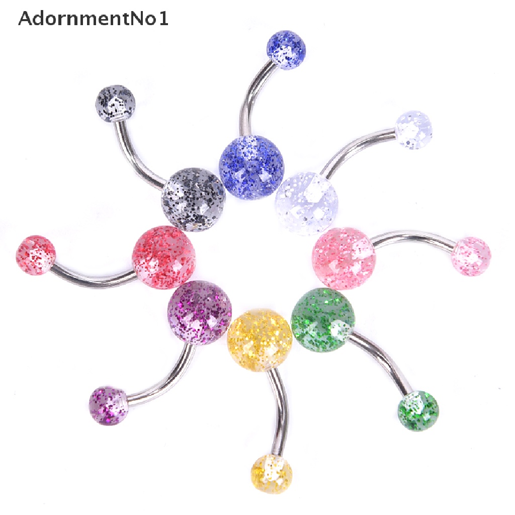 (AdornmentNo1) 8pcs / Set Cincin Tindik Pusar / Perut Desain Barbell Hias Glitter Warna Warni Untuk Wanita