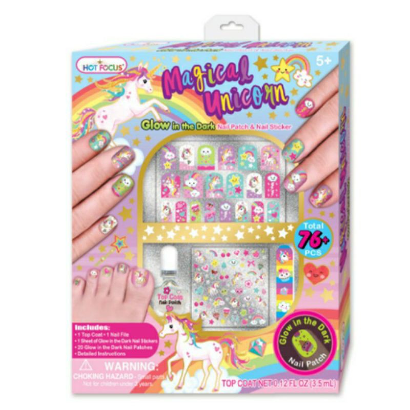 PROMO Mainan Kuku Palsu Magical Glow in the Dark Sticker Nail Unicorn Nails