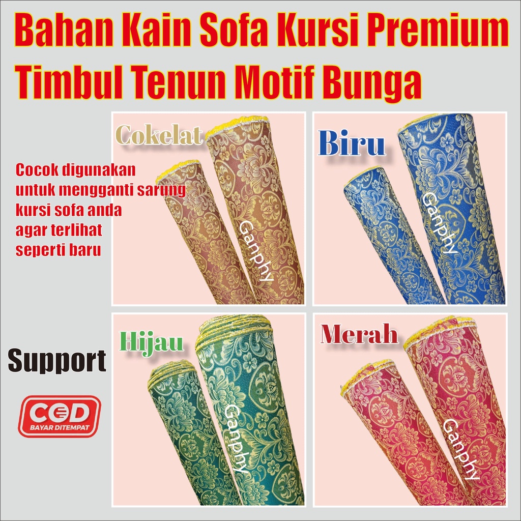 Kulit Bahan Kain Sofa Kurai Jok Motif Timbul Bunga Rantai Murah Meteran
