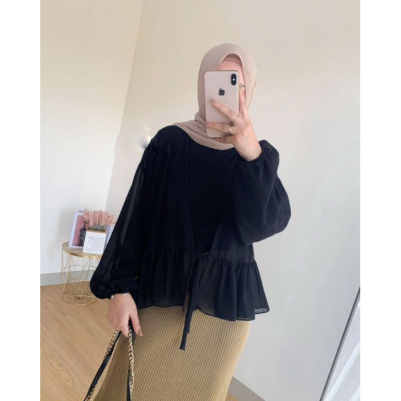 YUKI OUTER CERUTI PREMIUM / ATASAN BLOUSE WANITA / WARNA HITAM PUTIH MOCCA LIME DUSTY / MONOCHROME F
