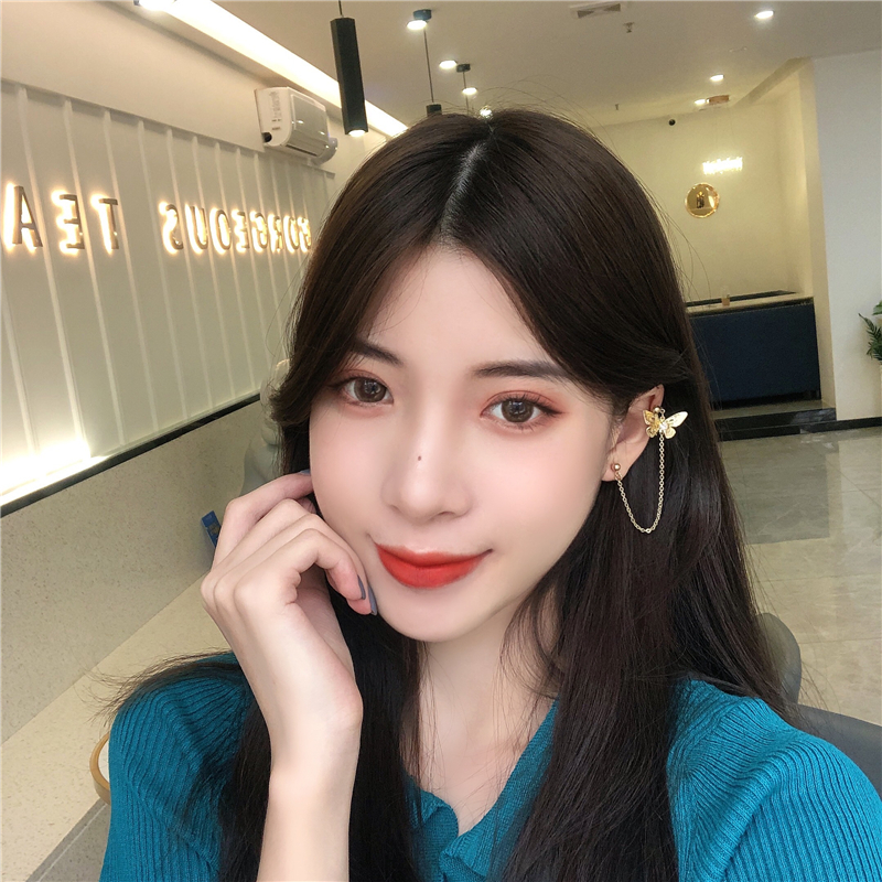 1pc Anting Rantai Klip Bentuk Kupu-Kupu Bahan S925 Silver Needle Gaya Korea Untuk Wanita