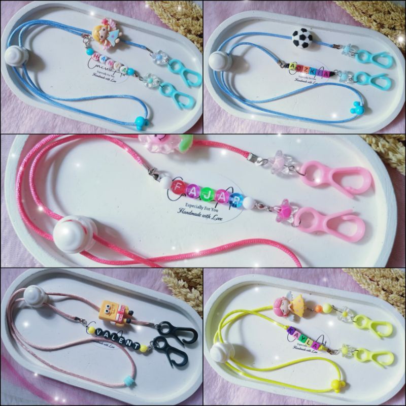 STRAP MASK STRAP MASKER NAMA Banyak Warna II KONEKTOR HIJAB STRAPMASK ANAK KARAKTER