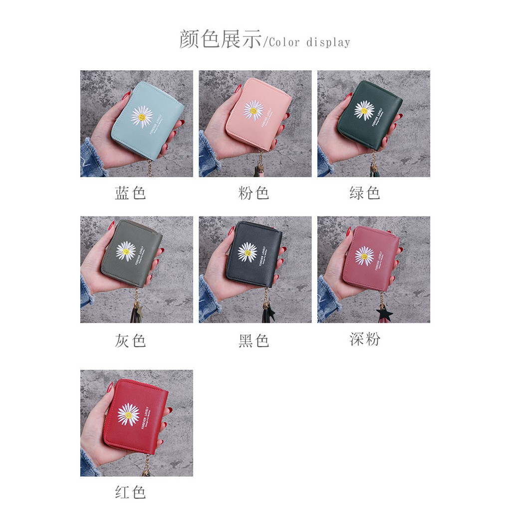 (27AN.ID) Dompet Mini Wanita D1029 Dompet Wanita Koin/kartu Dompet Wanita Pendek Motif Bunga Daisy-8