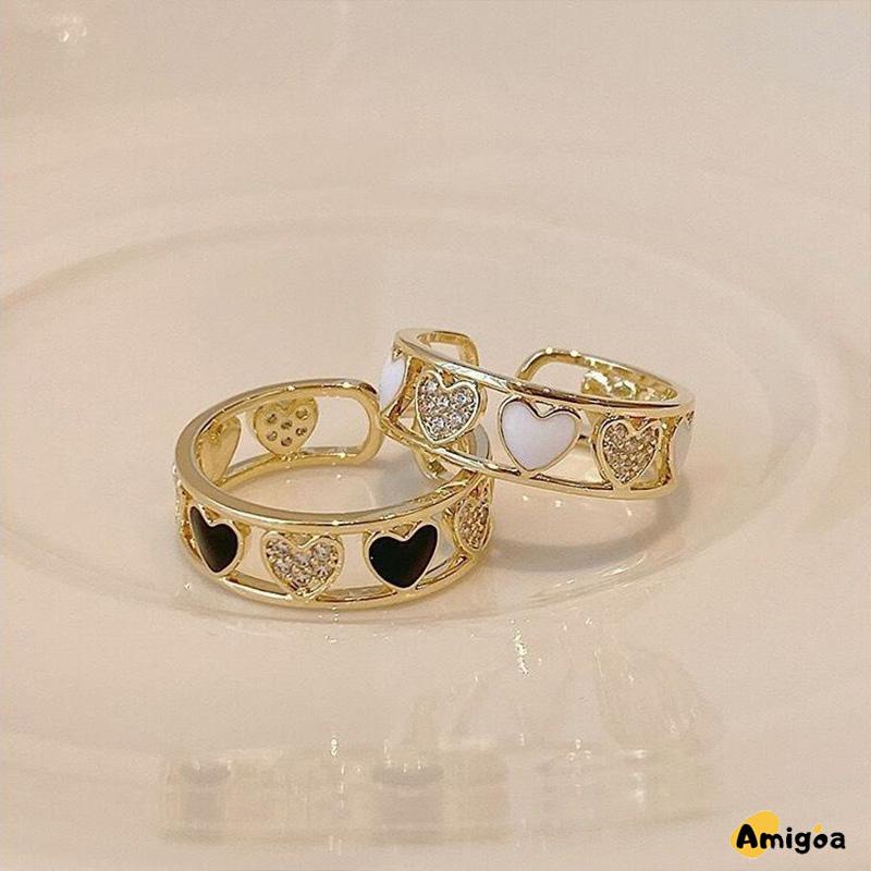 Cincin Ringan Mewah Hollow Keluar Berlian Imitasi Cinta Chic Advanced Adjustable Cincin Wanita - AG2