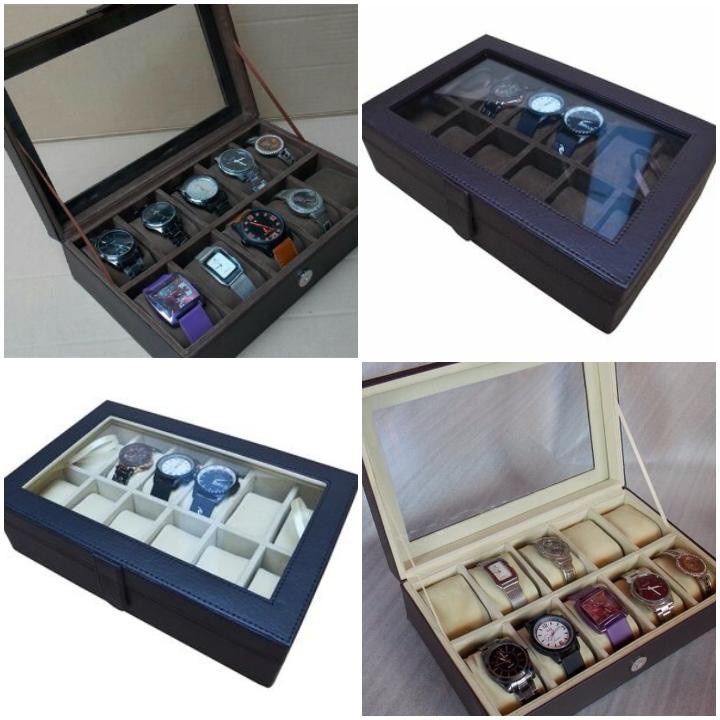 Kotak Jam Tangan isi 12 Warna PINK MUDA Watch Box Organizer Box Jam Tangan