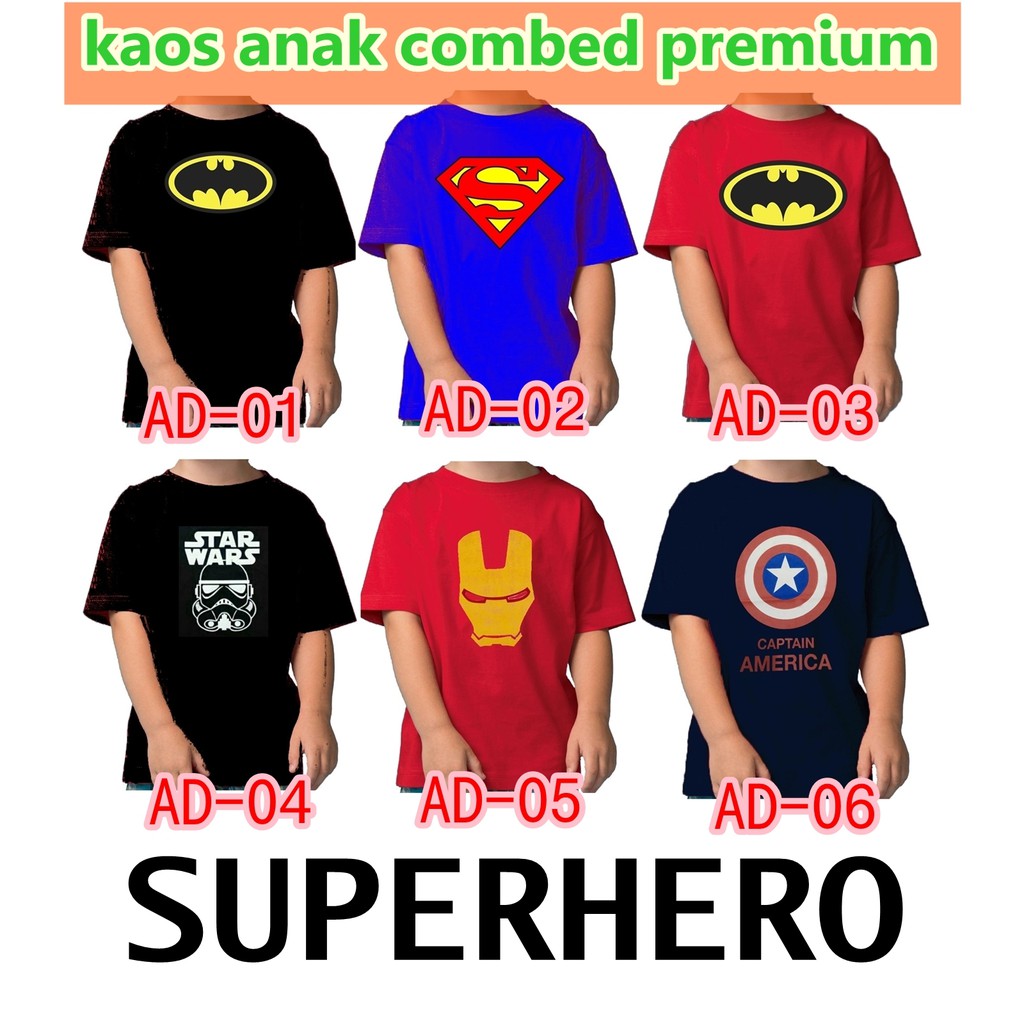  Kaos Anak Superhero Iron Man Superman Batman Starwars 