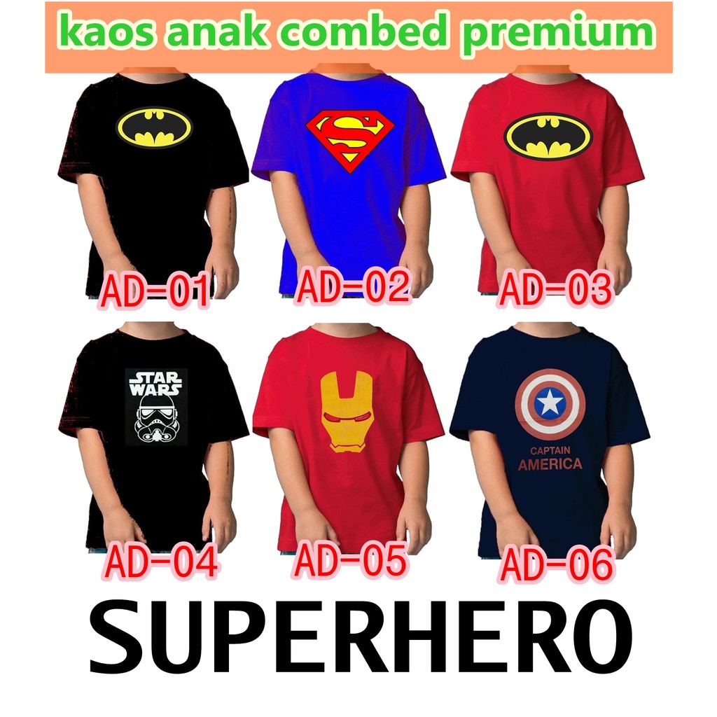  Kaos  Anak  Superhero Iron Man Superman  Batman Starwars 