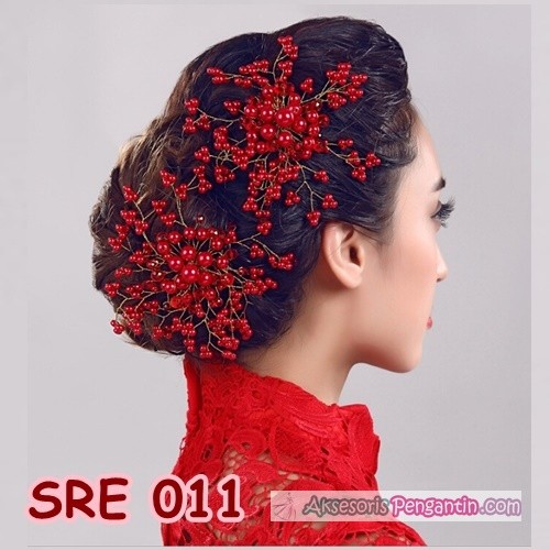 [READY STOK] AKSESORIS SANGGUL WANITA SIRKAM MERAH BRIDAL HAIRPIECE SRE011