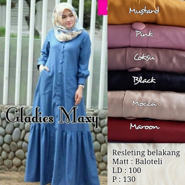 GAMIS MOSCREPE JUMBO / GLADIES MAXY DRESS - gamis kancing rempel bawah