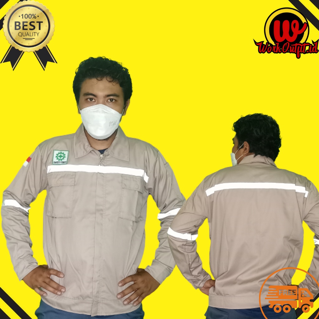 Kemeja Atasan Safety | Baju Proyek Wearpack Lengan Panjang Full Coklat Muda