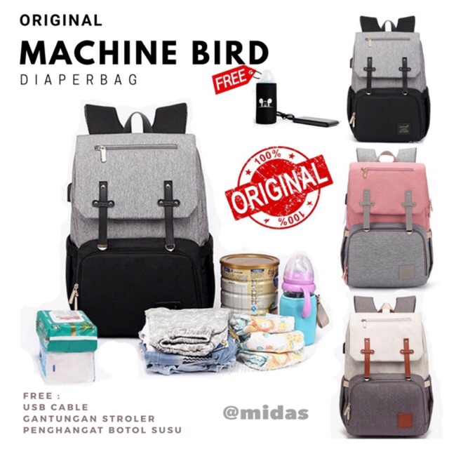 11.11 BIG SALE !! TAS DIAPER / TAS BAYI Original Machine bird Diaperbag (FITUR TERLENGKAP)