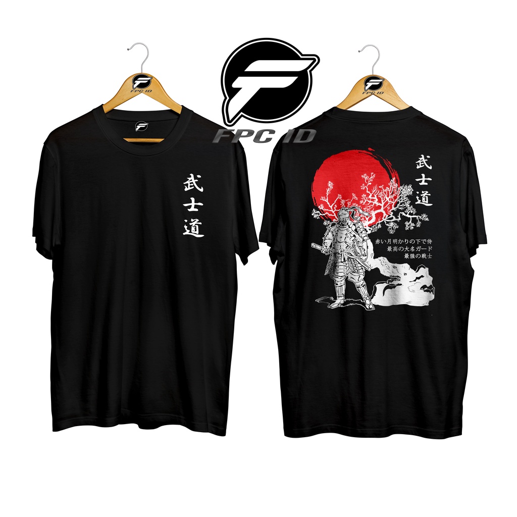 Kaos Anime Jepang Red Moon Samurai Cotton Combed 30s Premium