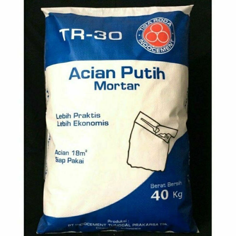 Semen Acian Putih Mortar Plamir TR 30 Tiga Roda Repack 1Kg