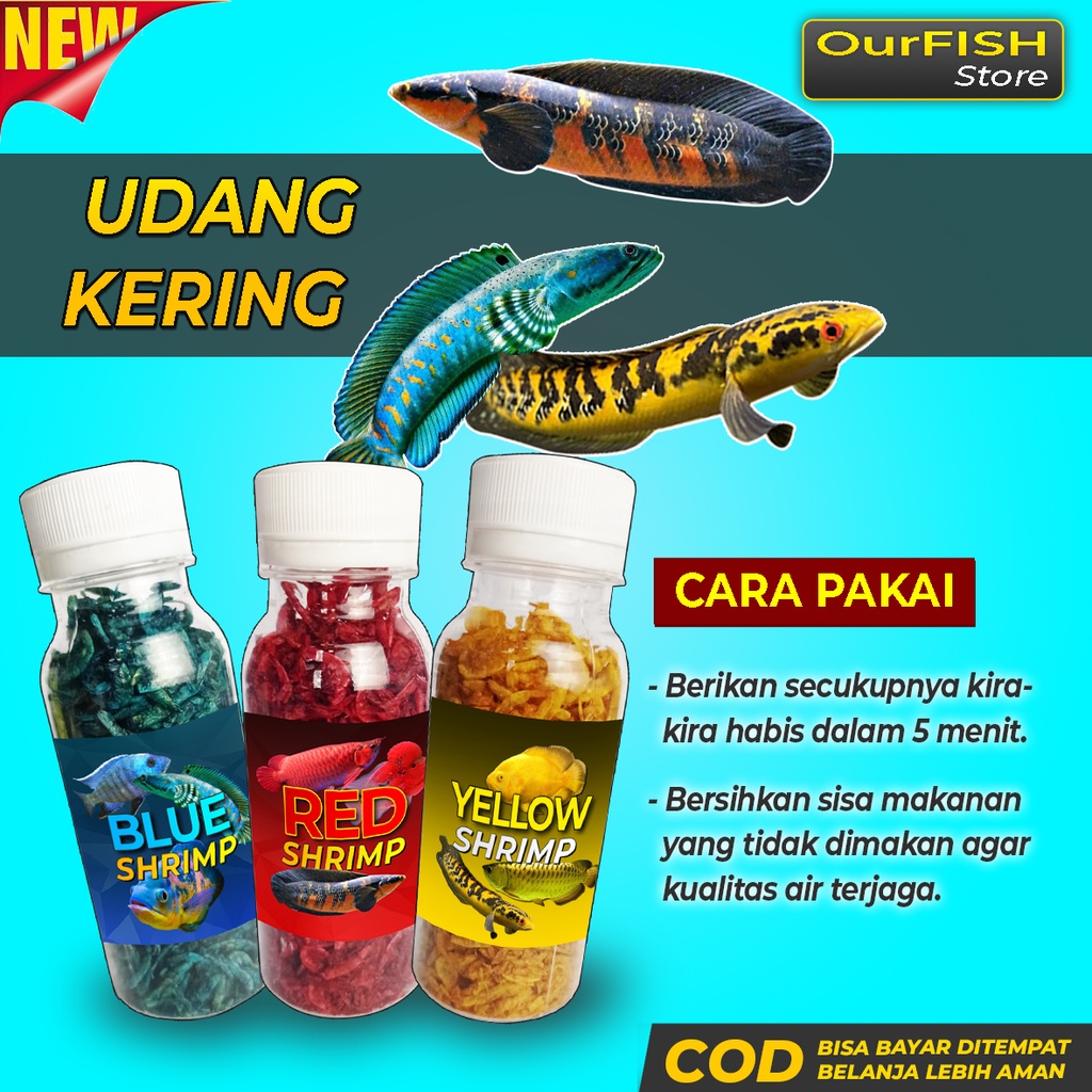 OURFISH - Shrimp Udang Kering Makanan Pelet Pakan Ikan Channa Maru Auranti Oscar Predator Full Carophyll