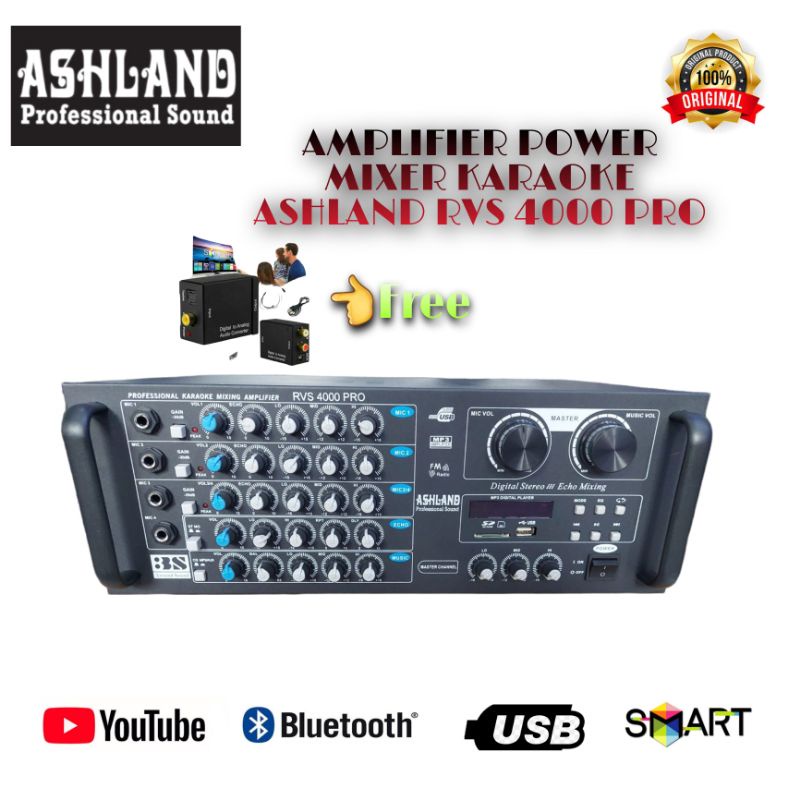 AMPLIFIER POWER MIXER ASHLAND RVS 4000 PRO AMPLI KARAOKE MUSIK DLL ORIGINAL BLUETOOTH USB MMC CARD