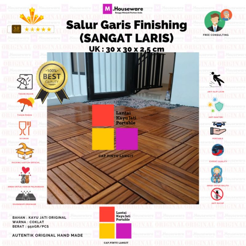 Lantai kayu jati Decking Tile bongkar pasang UK 30x30cm Motif SALUR Kecil