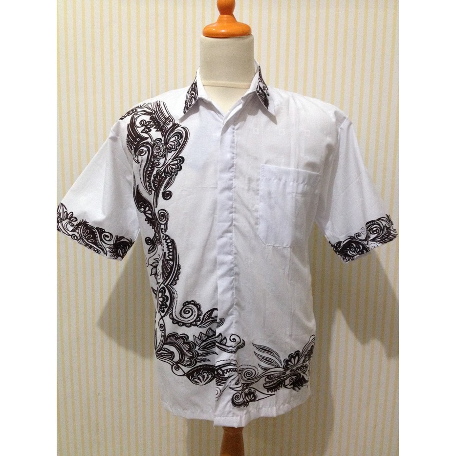 #Kemeja Batik Baju Batik Pria Putih Bahan Doby | HM14