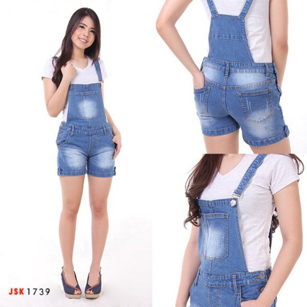 UNIX Jual 3 WARNA Celana Kodok Pendek Overall Short Jeans Ripped Denim Wanita Levis Cewek