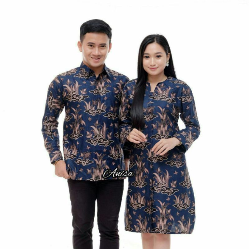 sarimbit batik bambu Megamendung biru original baju pasangan pria wanita ori couple batik