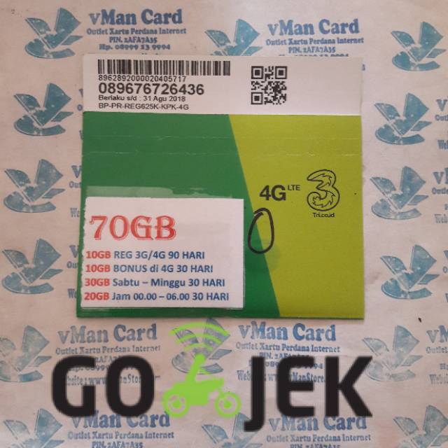 KARTU TRI CINTA 70GB (10GB + 10GB + 20GB + 30GB)