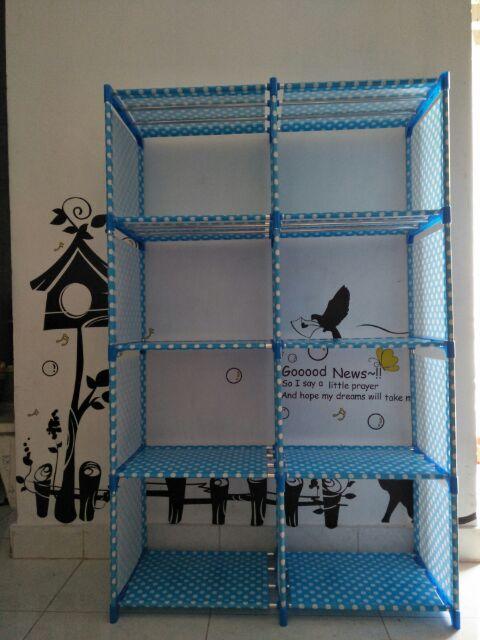 (r05 Double) Rak Buku Rak Portable Serbaguna 2 Sisi (mudah Dibongkar Pasang)