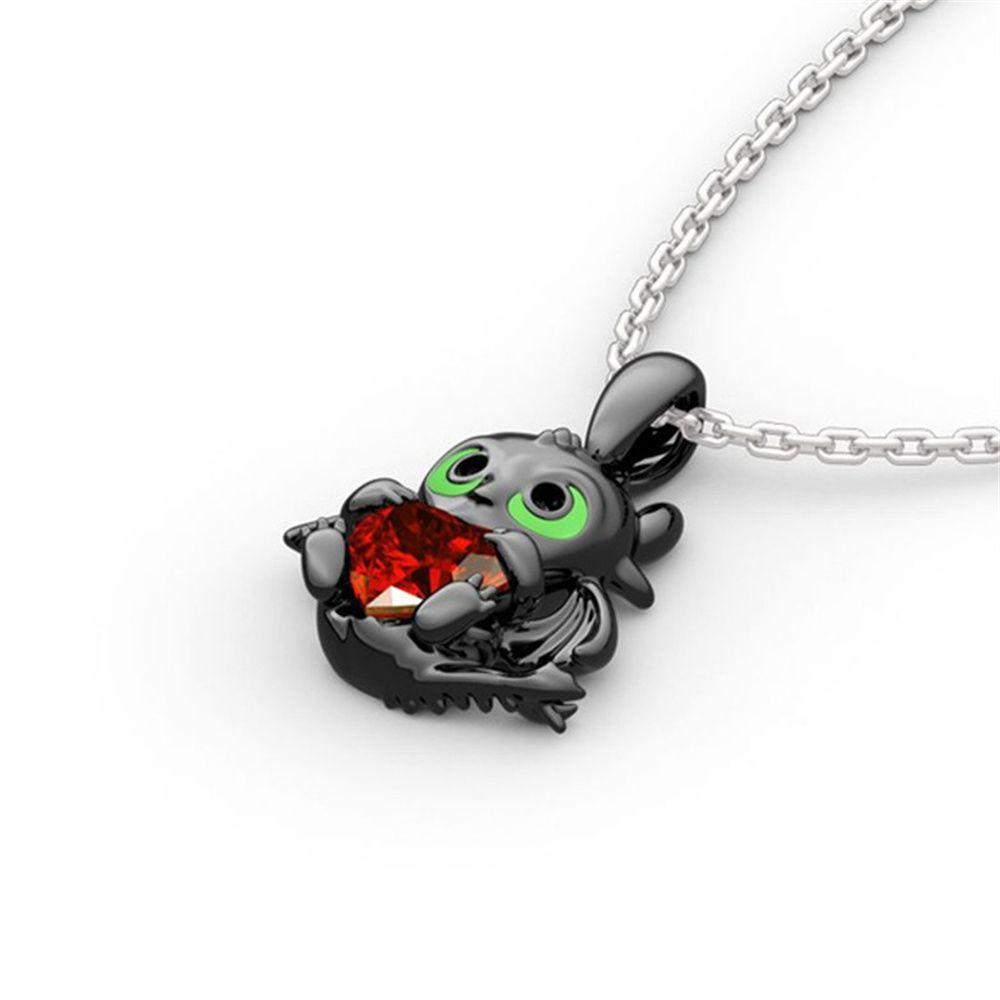 Lily Heart Permata Liontin Kalung Hip Hop Naga Toothless Kristal Hadiah Pendant