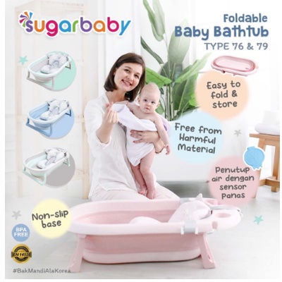 Sugar Baby Bak Mandi Bayi Foldable Baby Bathtub dengan Sensor Panas / Bantal Mandi Bayi peralatan mandi tempat mandi bayi Babu Bath Premium Gift